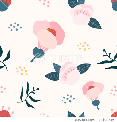Abstract floral pattern. Seamless pattern with flowers and leaves. Design for fabric, textile, wallpaper, surface, etc. Vector illustration. Abstract floral pattern. Seamless pattern with flowers and leaves. Design for fabric, textile, wallpaper, surface, etc. Vector illustration. 74190236