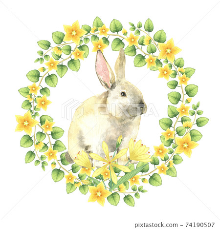 Easter bynny in floral wreath 74190507