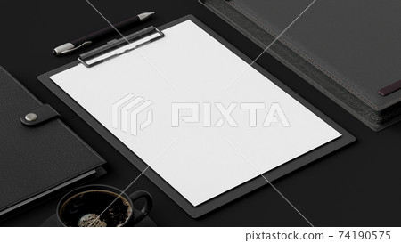 Clipboard on black office desk. 74190575