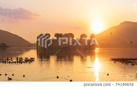 Jal Mahal Palace at sunrise, India, Jaipur, the Man Sagar Lake 74190656