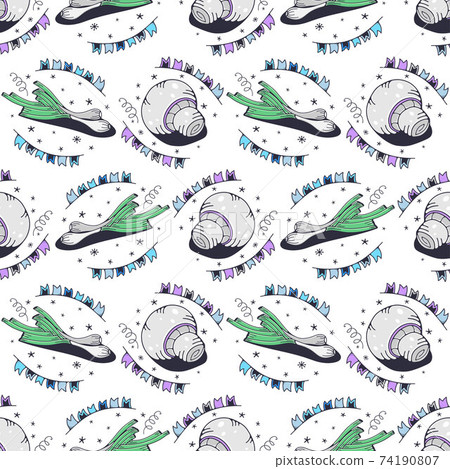 Green onions and mushrooms. Seamless pattern on a white background. Cute vector illustration. Green onions and mushrooms. Seamless pattern on a white background. Cute vector illustration. 74190807