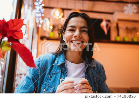 Portrait happy beautiful young woman smiling Portrait happy beautiful young woman smiling 74190850