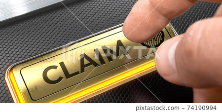 Claim - Text on Gold Keyboard Key. 3D. 74190994