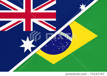 Australia and Brazil, symbol of national flags from textile. 74191767