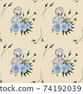 Linen flowers and cotton bolls watercolor seamless pattern. 74192039