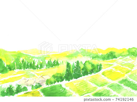 A countryside landscape with abundant nature drawn in watercolor 74192146