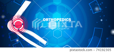 Molecular structure and elbow bone background. Abstract orthopedics background with molecule DNA. Medical, science and technology, hospital for body joints, anatomy concept. Vector illustration Molecular structure and elbow bone background. Abstract orthopedics background with molecule DNA. Medical, science and technology, hospital for body joints, anatomy concept. Vector illustration 74192305
