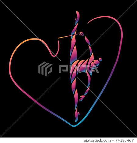 Creative silhouette of gymnastic girl. Art gymnastics with ribbon Creative silhouette of gymnastic girl. Art gymnastics with ribbon 74193467