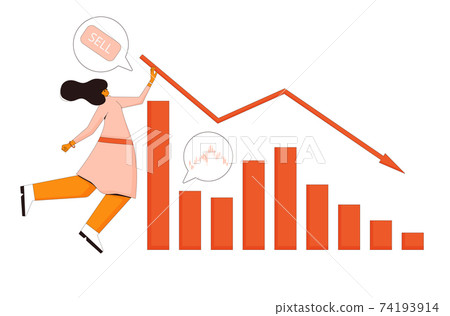 Stock market crash. Unlucky retail trader. Investor lost money. Bankrupt shareholder with index graph fall down. The broader market fall. Economic and financial crisis. Vector illustration. Stock market crash. Unlucky retail trader. Investor lost money. Bankrupt shareholder with index graph fall down. The broader market fall. Economic and financial crisis. Vector illustration. 74193914