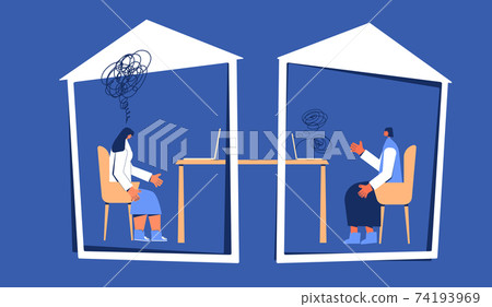 Online stress therapy scene. Teletheraphy. Color vector flat. 74193969