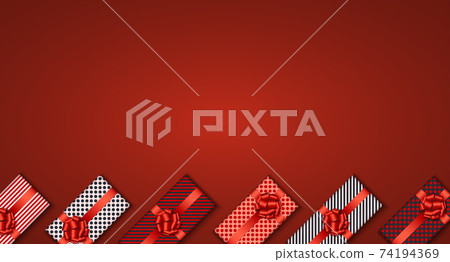 Vector modern Christmas or 2018 Happy New Year winter holiday invitation card background. Gift box postcard. Vector modern Christmas or 2018 Happy New Year winter holiday invitation card background. Gift box postcard. 74194369