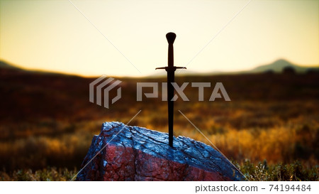 famous sword excalibur of King Arthur in the rock famous sword excalibur of King Arthur in the rock 74194484