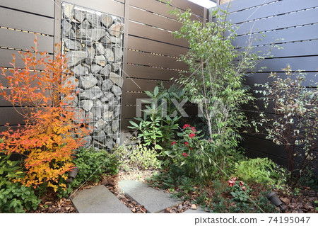 A small garden with a gabion 74195047