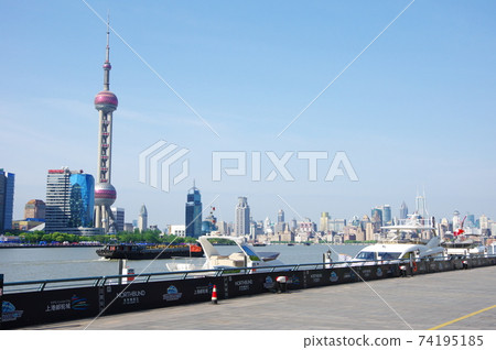 Skyscrapers and cruiser in Pudong New District, Shanghai Skyscrapers and cruiser in Pudong New District, Shanghai 74195185