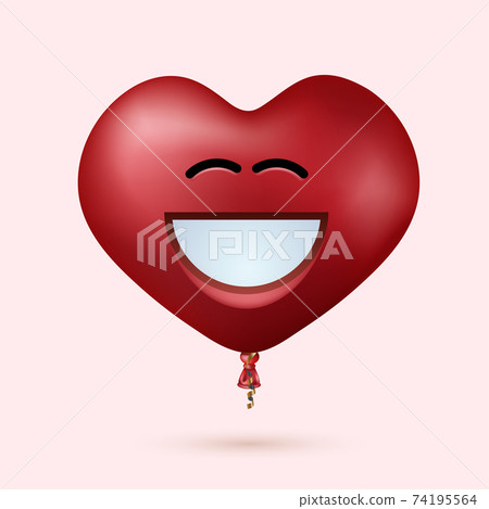 Vector modern red heart balloon face with ribbon Vector modern red heart balloon face with ribbon 74195564