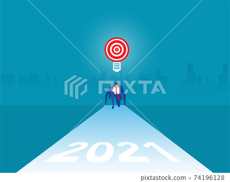 Businessman starting position and ready to New Year 2021.goals and targets vector illustration. Competition race win 74196128