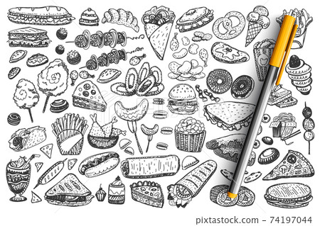 Fast food doodle set collection 74197044