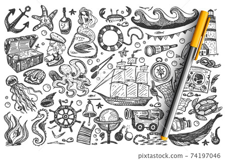 Pirates hand drawn doodle set Pirates hand drawn doodle set 74197046