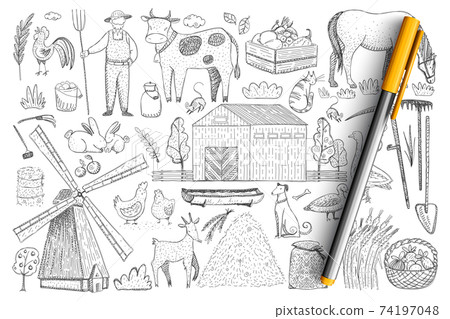 Agriculture and farm doodle set 74197048