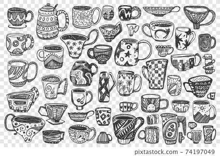 Cups hand drawn doodle set 74197049