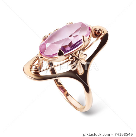 Jewelry ring with amethyst isolated on white. Jewelry ring with amethyst isolated on white. 74198549
