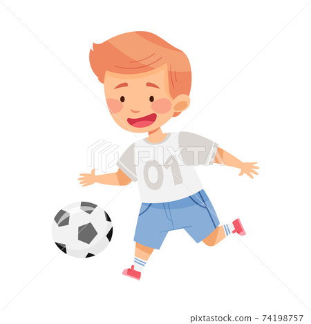 Cute Boy Character Wearing Trainers Playing Football Vector Illustration Cute Boy Character Wearing Trainers Playing Football Vector Illustration 74198757