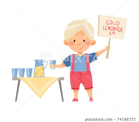 Blonde Boy Character Selling Cold Lemonade Vector Illustration Blonde Boy Character Selling Cold Lemonade Vector Illustration 74198772