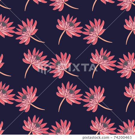 Bloom seamless flora pattern with botanic daisy flowers elements print. Dark purple background. 74200463