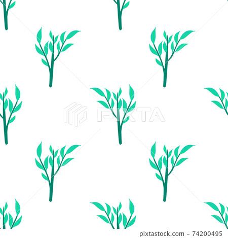 Isolated seamless pattern with bright blue leaves branches ornament. White background. Isolated artwork. Isolated seamless pattern with bright blue leaves branches ornament. White background. Isolated artwork. 74200495