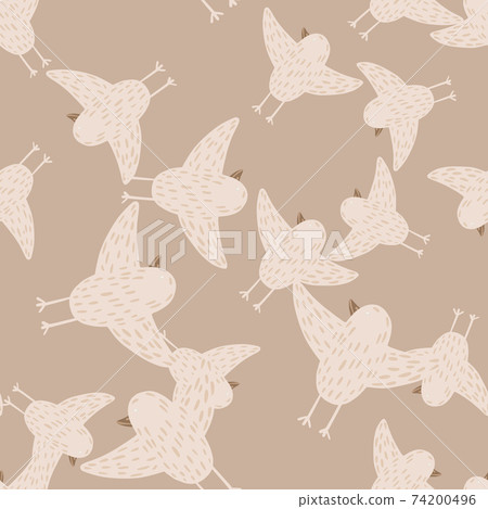 Pastel palette seamless pattern with random flying birds silhouettes. Beige light backgorund. Pastel palette seamless pattern with random flying birds silhouettes. Beige light backgorund. 74200496