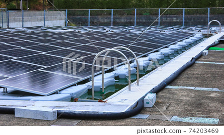 This is the first solar power generation in Japan that utilizes the pool of a closed school! A solar panel that floats fluffy! 74203469