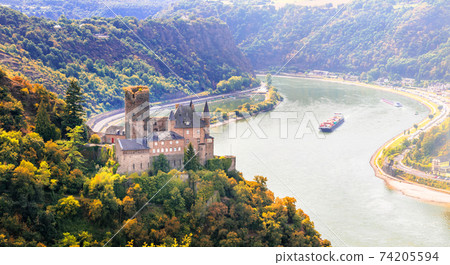 Magnificent Rhine valley with romantic medieval castles. Germany Magnificent Rhine valley with romantic medieval castles. Germany 74205594