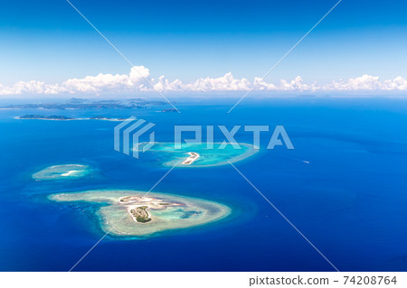 Blue sea, view from the cabin, airplane, aircraft Blue sea, view from the cabin, airplane, aircraft 74208764