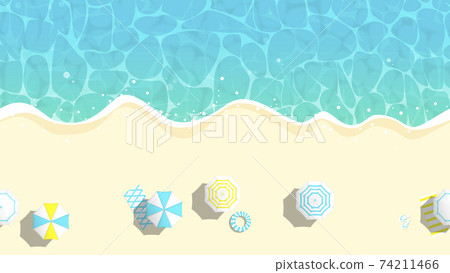 Summer beach bird's-eye view vacation [horizontal seamless background pattern] 74211466
