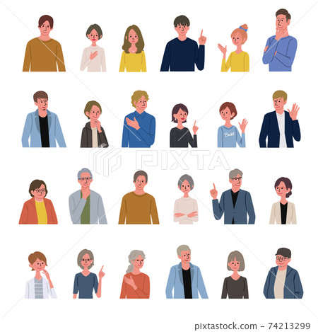 Illustrations of various people, many men and women, senior people 74213299