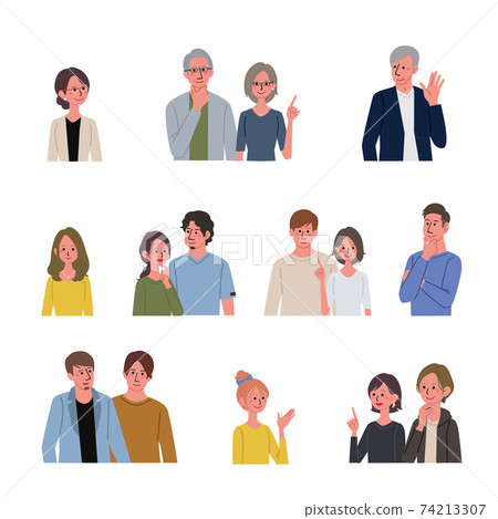 Illustrations of various people, many men and women, senior people Illustrations of various people, many men and women, senior people 74213307