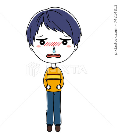 Full-body illustration of a boy who has a cold... - Stock Illustration ...