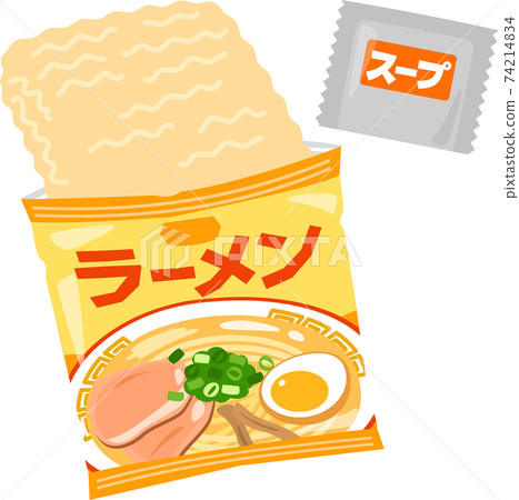 Opened bag of instant noodles 74214834