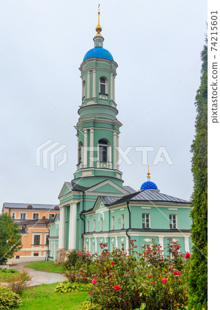 Belfry of Optina Monastery. Optina Pustyn (literally Opta's hermitage) is an Eastern Orthodox monastery near Kozelsk in Russia 74215601