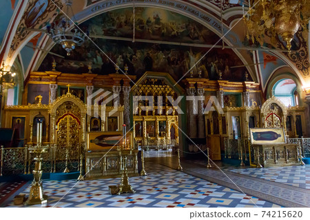 Interior of St. Sergius refectory church of Trinity Lavra of St. Sergius in Sergiev Posad, Russia Interior of St. Sergius refectory church of Trinity Lavra of St. Sergius in Sergiev Posad, Russia 74215620