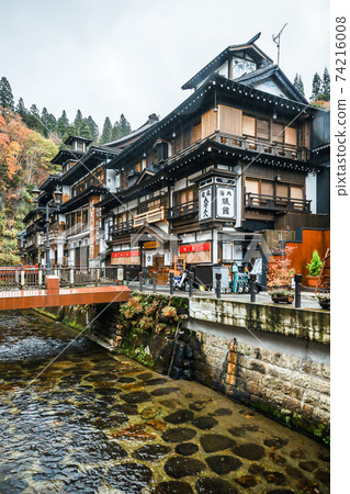 Ginzan Onsen townscape along the river 74216008