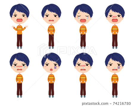Full body illustration set of boys who cried, depressed or caught a cold Full body illustration set of boys who cried, depressed or caught a cold 74216780