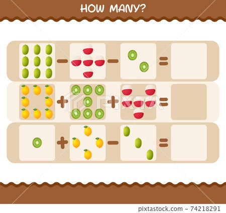 How many cartoon fruits. Counting game. Educational game for pre shool years kids and toddlers How many cartoon fruits. Counting game. Educational game for pre shool years kids and toddlers 74218291