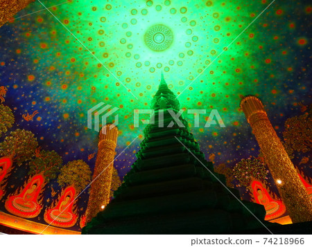 Wat Pak Nam, the emerald pagoda on the top floor of the "Chalk Pagoda" and the ceiling depicting the life of Buddha 74218966