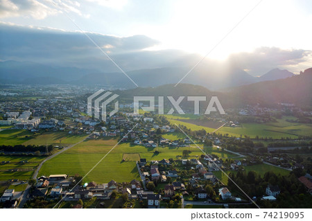 Nice top view of a small town in the mountains. Nice top view of a small town in the mountains. 74219095