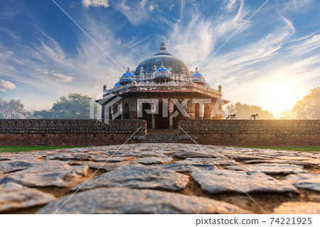 Two monkeys walk near the Humayun Tomb in India, New Delhi 74221925
