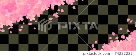 Black checkered pattern and dancing cherry blossom background Black checkered pattern and dancing cherry blossom background 74222222