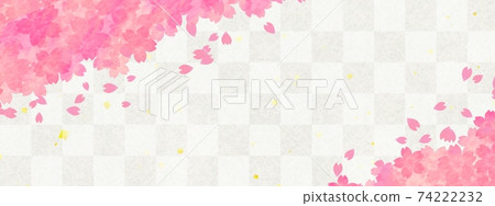 White checkered pattern and dancing cherry blossoms with gold leaf background 74222232