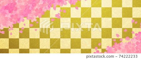 Golden checkered pattern and dancing cherry blossom background no.01 74222233