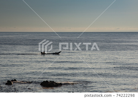Scenery of a fisherman fishing on a sea urchin / Yoichi, Hokkaido 74222298